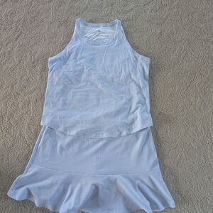 Blue and White Sleeveless Top and Skirt Set